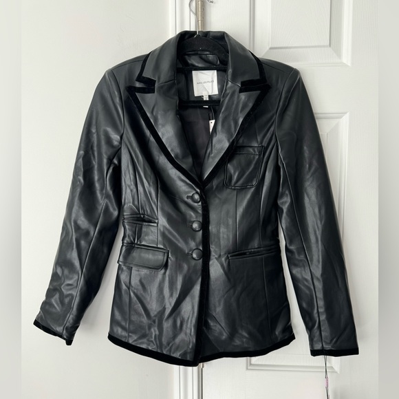 Avec Les Filles Faux Leather Velvet Trim Blazer, Size S - Picture 6 of 10